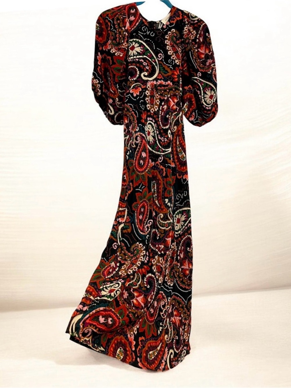 Anthropologie x KACHEL NEW Paisley Puff Sleeve Midi Dress Boho NWOT Size XS